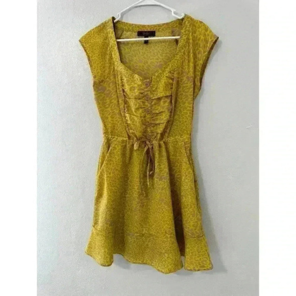 Jessica Simpson Yellow & Beige Leopard Print Sweetheart Mini Dress Size medium - Picture 2 of 5